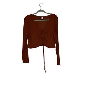Ingrid & Isabel Burgundy Ruched Front Crop Top Long Sleeve Large